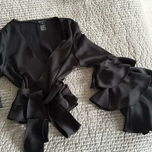 Jay Godfrey satin ruffle wrap blouse